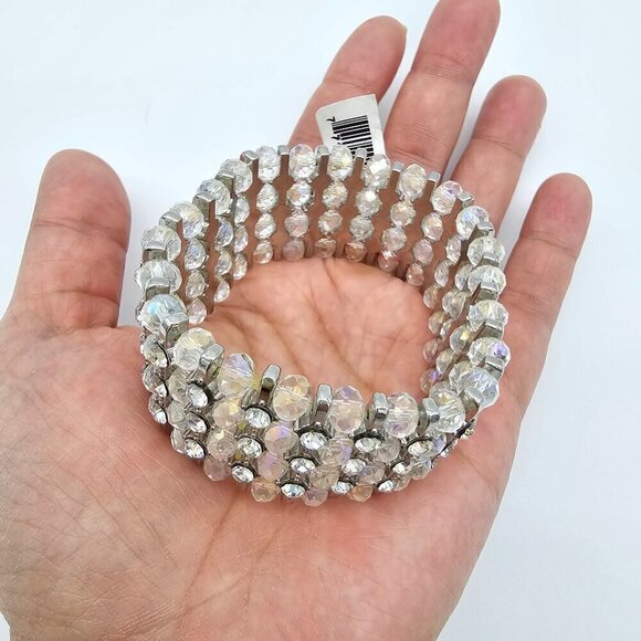 Rhinestone, Crystal Bead stretchy Bracelet, 1" - Picture 10 of 12